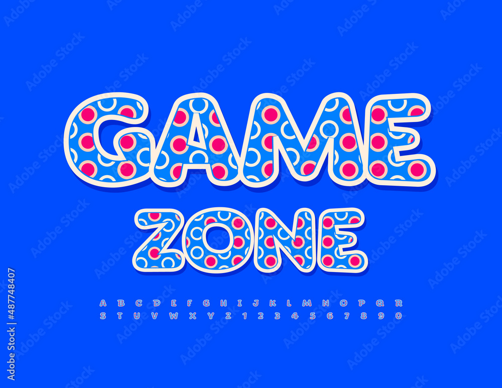 Vector funny emblem Game Zone with decorative pattern Font. Bright ...
