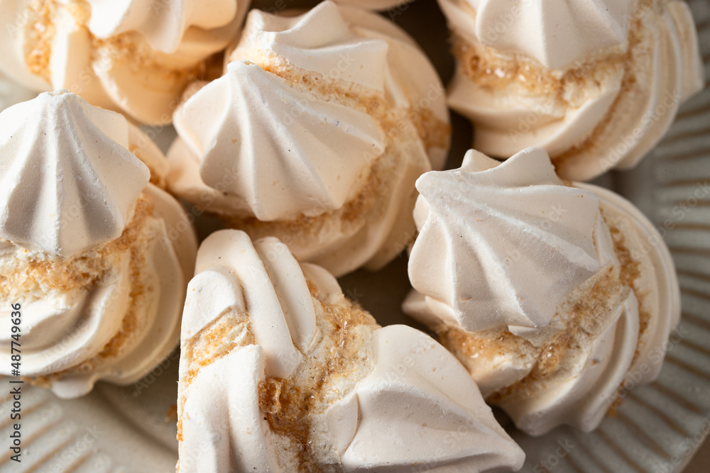 Close up of Suspiro de Moya or big merengue made with whipped eggs .Popular canary Islands dessert