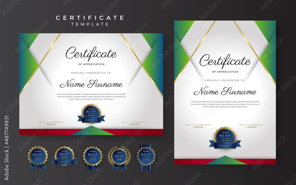 Blue and green certificate of achievement border template with luxury ...