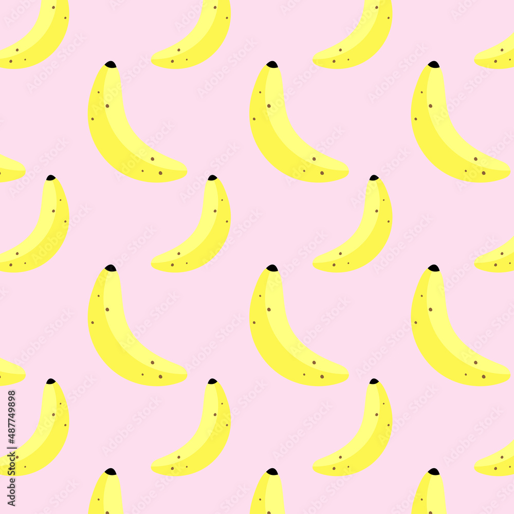 Banana pattern. Illustration in vector. For greeting card, posters, banners, menu, the card or stick, printing on the pack, printing on clothes, fabric, wallpaper.