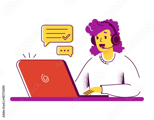 Female figure with a sales headset on. Clients assistance, call center, hotline operator, consultant manager