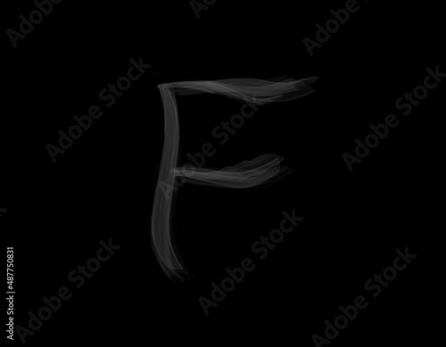realistic F alphabet shape of smoke spreading on dark background