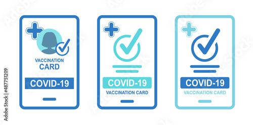 Vaccine passport icon. International vaccination certificate against covid-19 with check mark.