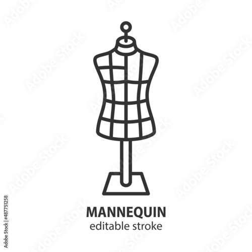 Sewing mannequin line icon. Tailoring equipment symbol. Editable stroke.