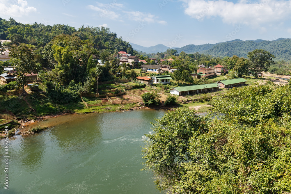 Nam Phak river and Muang La village , Oudomxay Province Laos Nam Phak river and Muang La village , Oudomxay Province Laos
