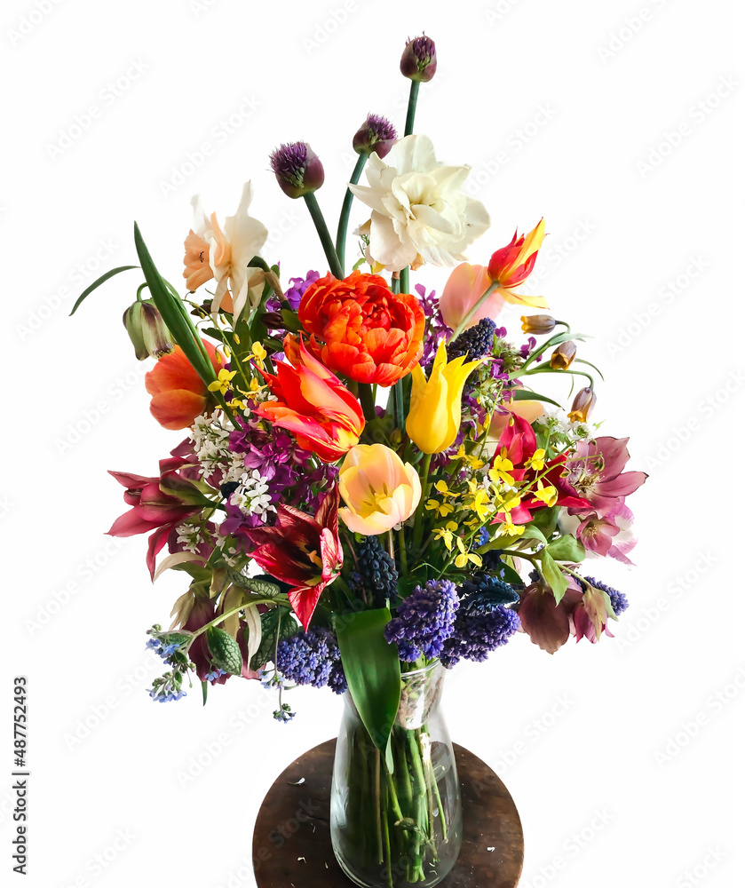 Bouquet of colorful garden flowers isolated on white background
