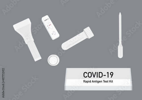 saliva swab covid 19 rapid antigen test kit vector set isolated on dark background ep52