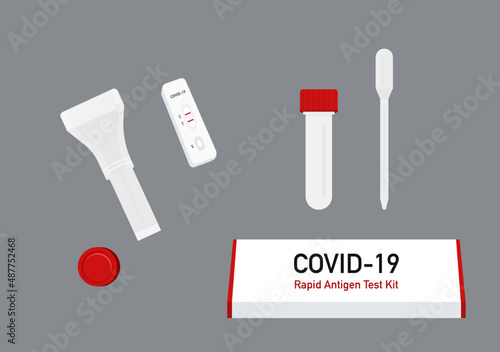 saliva swab covid 19 rapid antigen test kit vector set isolated on dark background ep54