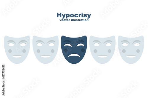 Hypocrisy concept. Lying mask. Vector illustration flat design. Isolated on white background.