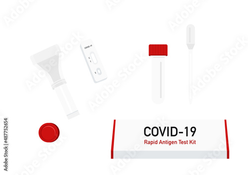 saliva swab covid 19 rapid antigen test kit vector set isolated on white background ep59