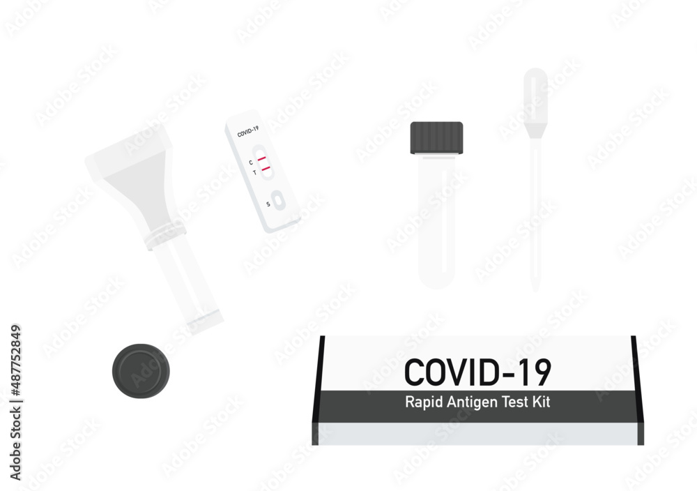 Fototapeta premium saliva swab covid-19 rapid antigen test kit vector set isolated on white background ep66