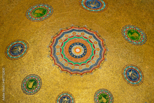 Canvas Print Detailed view of Golden mosaic dome inside of German Fountain in Istanbul