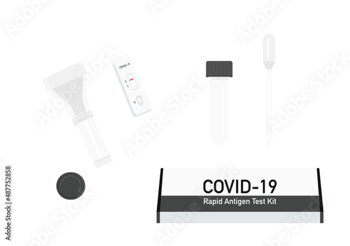 saliva swab covid 19 rapid antigen test kit vector set isolated on white background ep68