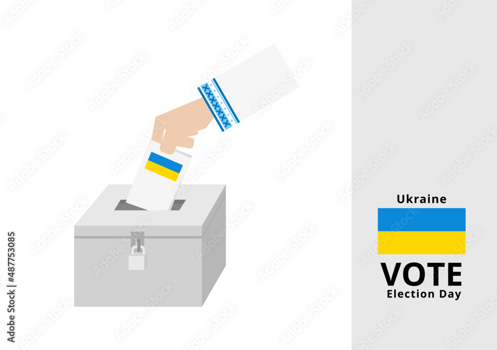 Ukraine man voter dropping ballots in the election box with national flag vector Ukraine man voter dropping ballots in the election box with national flag vector