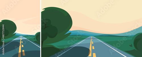 Highway stretching into the horizon. Outdoor scene in different formats.