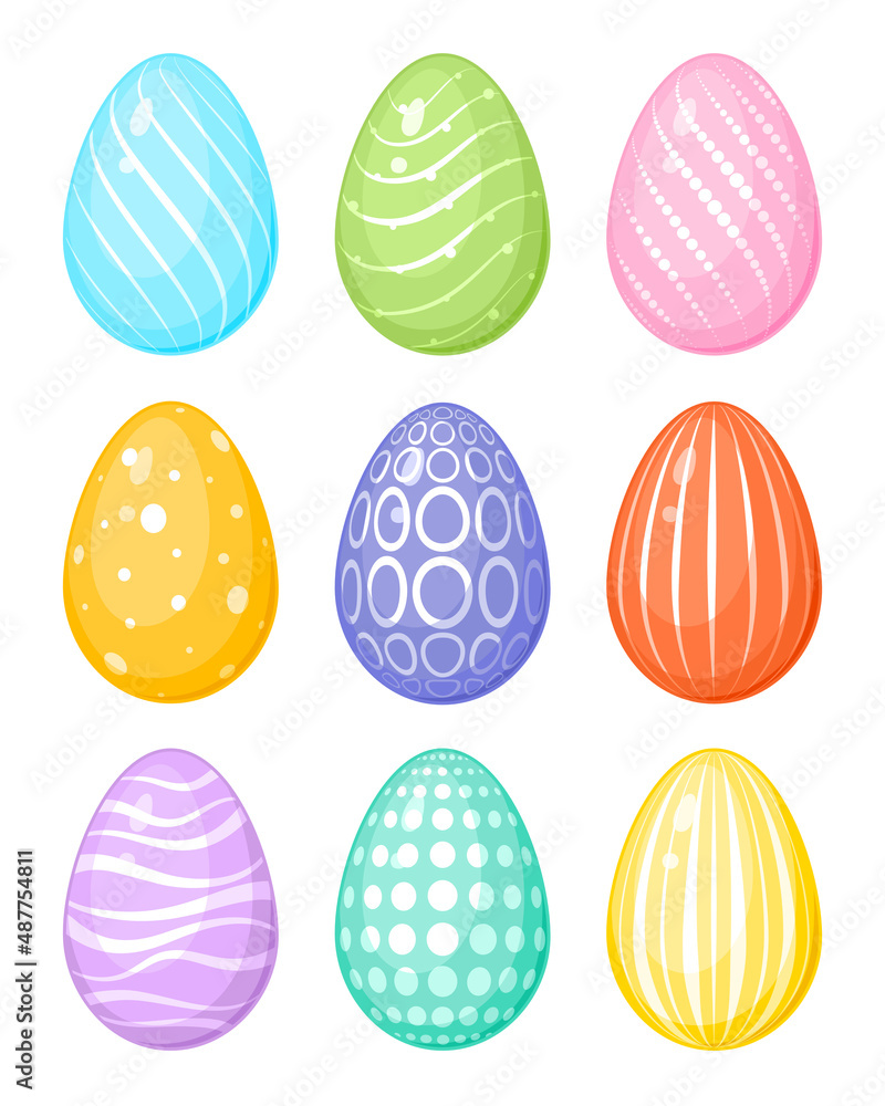 Set of colorful Easter eggs in flat design isolated on white 