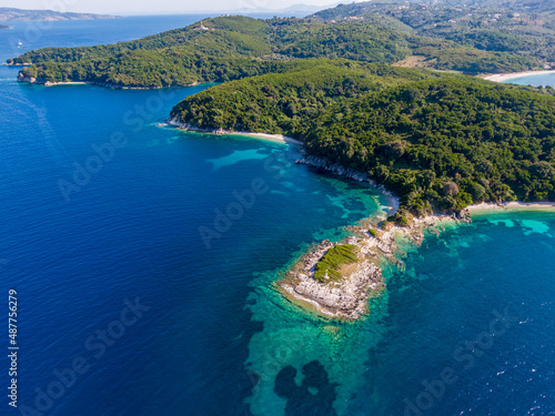 Panoramic aerial view of  Avlaki beaches in corfu greece © ernestos