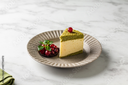 Wallpaper Mural  Milk souffle bird's milk cake with fresh with cranberries and mint on white background. Sponge cake with matcha tea and tender souffle, creamy mousse Torontodigital.ca