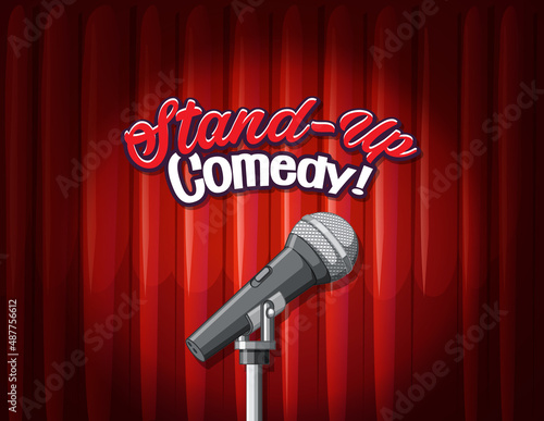 Stand up comedy banner with red curtains background