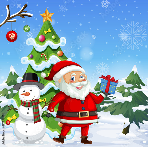 Christmas poster design with Santa Claus and snowman