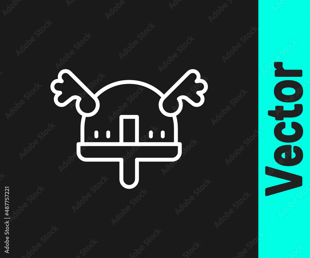 White line Viking in horned helmet icon isolated on black background. Vector White line Viking in horned helmet icon isolated on black background. Vector