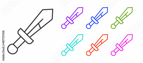Black line Medieval sword icon isolated on white background. Medieval weapon. Set icons colorful. Vector