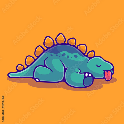 cute sleeping stegosaurus dinosaur illustration suitable for mascot sticker and t-shirt design