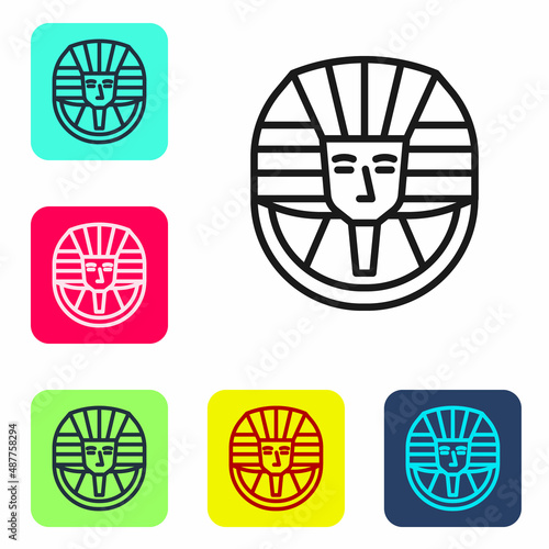 Black line Egyptian pharaoh icon isolated on white background. Set icons in color square buttons. Vector