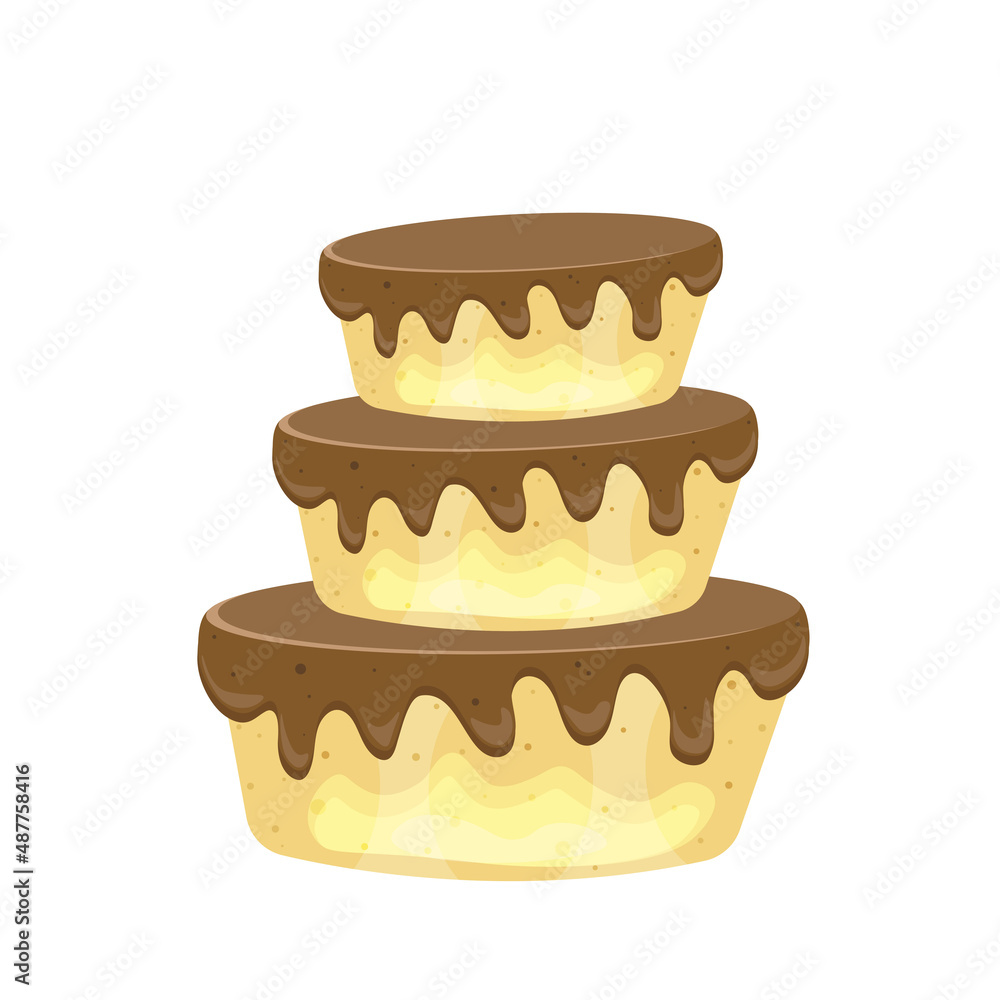 Birthday cake with chocolate creme. Sweet dessert food for holiday celebration or children party. Vector illustration. Birthday cake with chocolate creme. Sweet dessert food for holiday celebration or children party. Vector illustration.