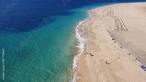 Aerial view of the beautiful Morro Jable beach in Fuerteventura, Canarias: January 2022