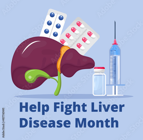 Help fight liver disease month concept vector. Medical event is celebrated in March. Hepatology concept vector for medical website, landing page.