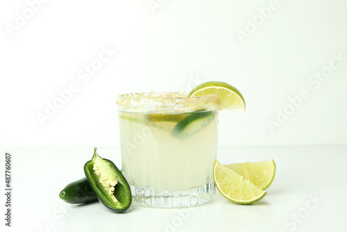 Concept of drink with jalapeno cocktail, close up photo