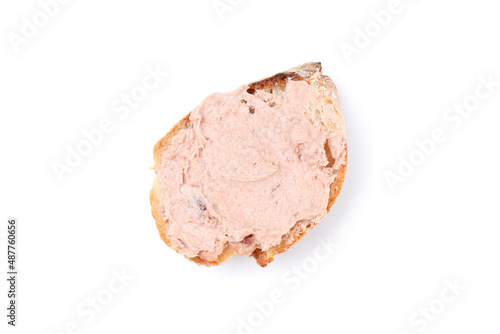 Bread with pate isolated on white background