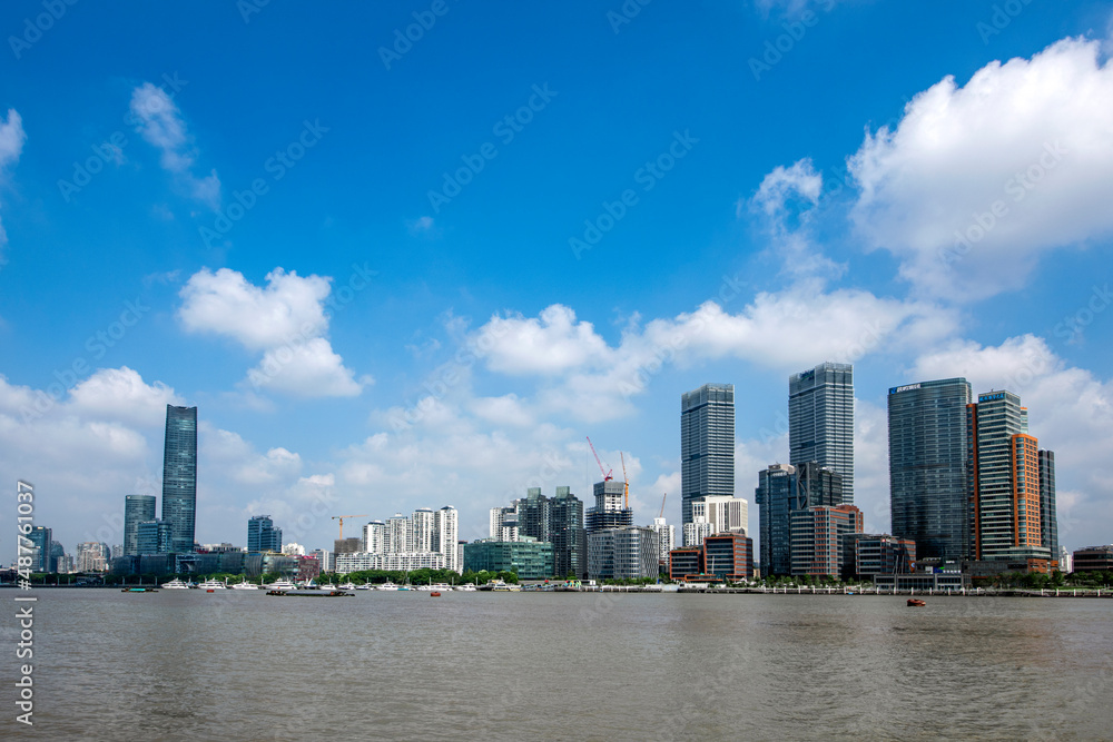 Fototapeta premium Huangpu River urban landscape in Shanghai, China
