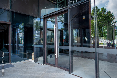 Outdoor glass doors in commercial buildings