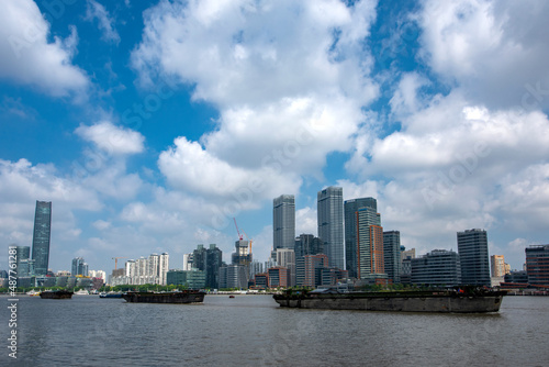 Urban landscape along Huangpu River in Shanghai, China