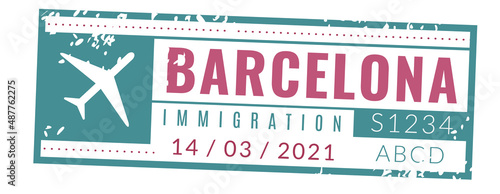 Barcelona immigration grunge stamp. Vintage travel visa