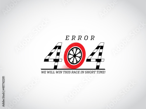 Error 404 concept design with car tyre design. Webpage internet security warning to use in programming, web development, mobile app design projects.
