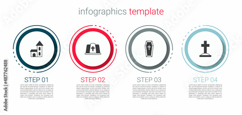 Set Church building, Pope hat, Coffin and Grave with cross. Business infographic template. Vector
