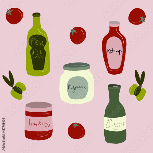 Ketchup mayonnaise vinegar olive green set