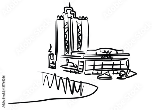Vector abstract Hand drawings of showplace of Odessa. marine station in the city of Odessa, Ukraine