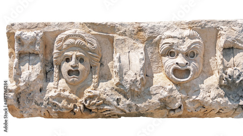 Canvastavla Fragment of marble decoration with tragedy mask bas-relief