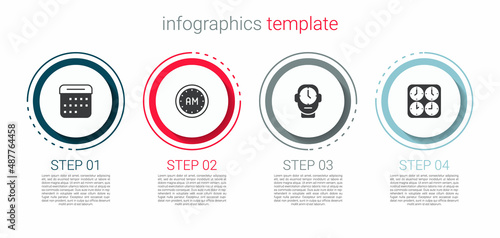 Set Calendar, Morning time, Clock and Time zone clocks. Business infographic template. Vector