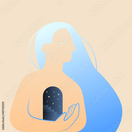 Finding yourself. Self-development and self-knowledge. The concept of finding peace and emotional stability. The idea of ​​Growth and development of the inner world, achieving goals, recovery