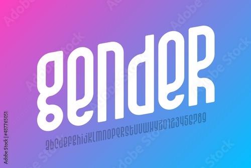 Condensed style modern font, alphabet letters and numbers vector illustration