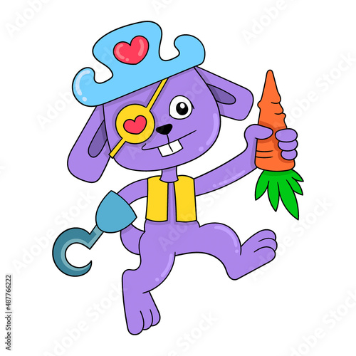 happy bunny wearing a pirate costume, doodle icon image kawaii