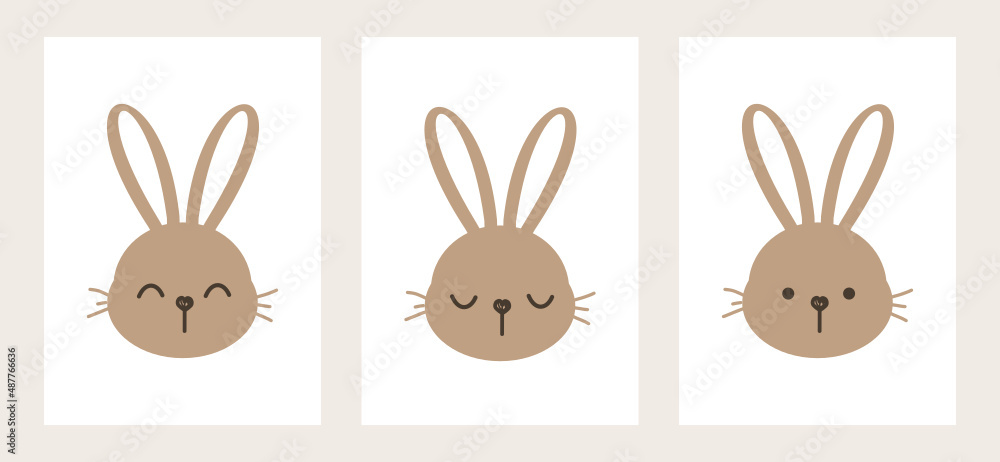 Fototapeta premium Set of Easter bunny cartoons on white backgrounds vector.