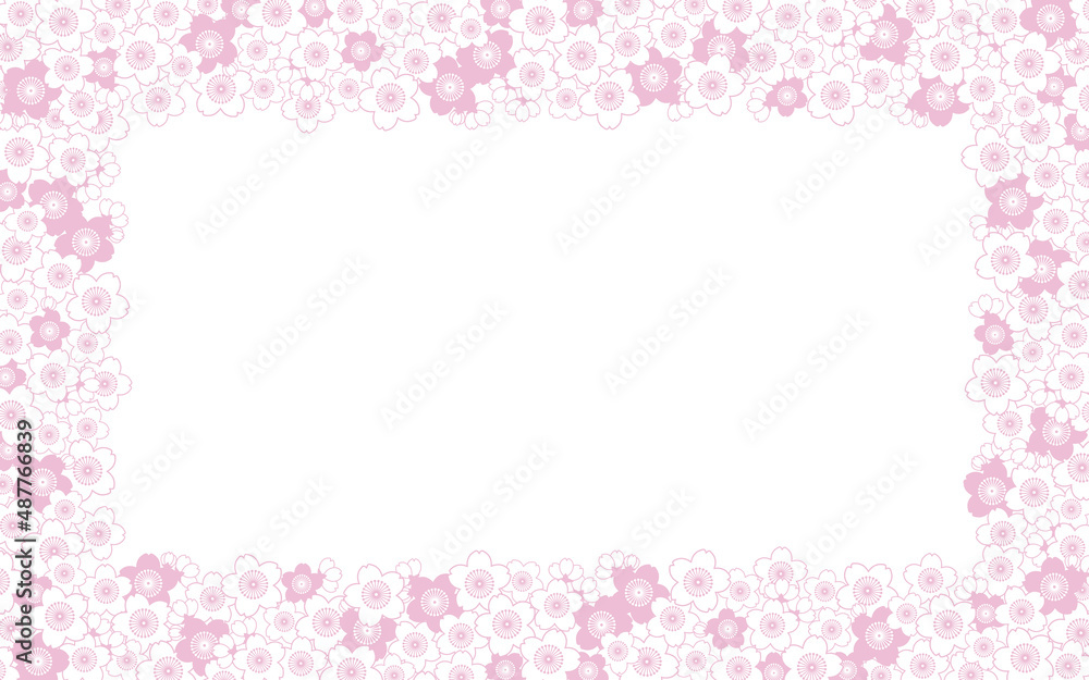 満開でシンプルなピンクの桜モチーフな背景素材（囲み）
