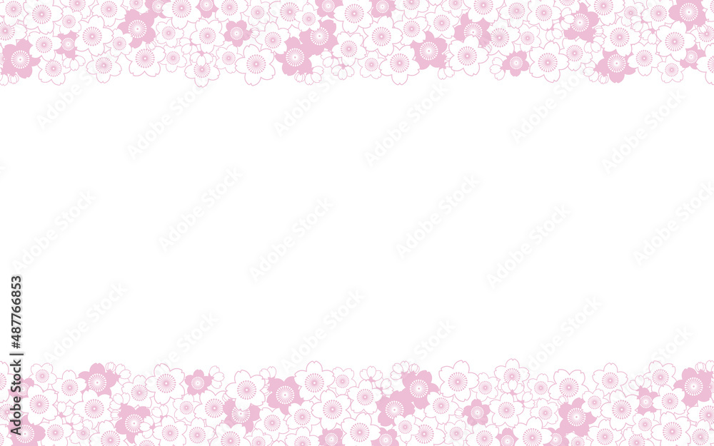 満開でシンプルなピンクの桜モチーフな背景素材（上下）
