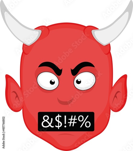 Vector illustration of the face of a cartoon devil with an expression of anger and insults
